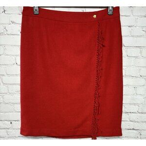 Vtg Talbots Red Wool Blend Fringe Office Holiday Party Skirt Plus Sz 18